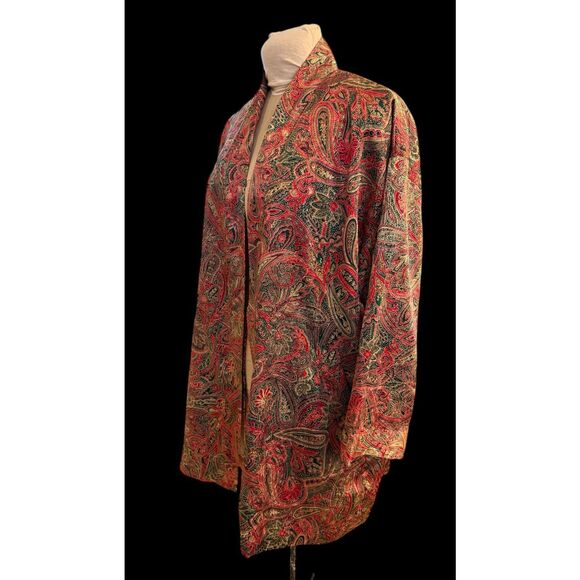 Victoria's Secret Satin Robe Red/Green/Gold Paisley One Size Vintage Kimono - Picture 8 of 10